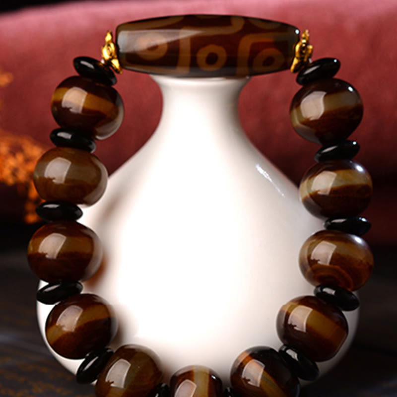 Buddha Stones Tibetan Natural Nine-Eye Dzi Bead Agate Wealth Blessings Bracelet Bracelet BS 9