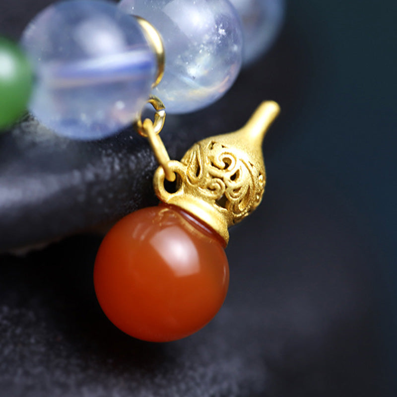 Buddha Stones Aquamarine Red Agate Peace Gourd Charm Bracelet Bracelet BS 13