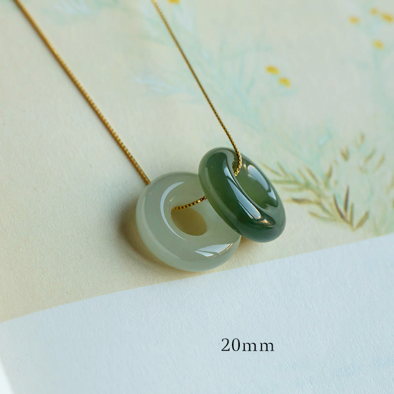 Buddha Stones Natural Round Jade Peace Buckle Luck Abundance Necklace Pendant Necklaces & Pendants BS Jade&Cyan Jade 20mm