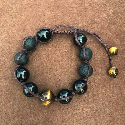 Buddha Stones Lava Rock Tiger Eye Stone Support Healing String Bracelet Bracelet BS Lava Rock