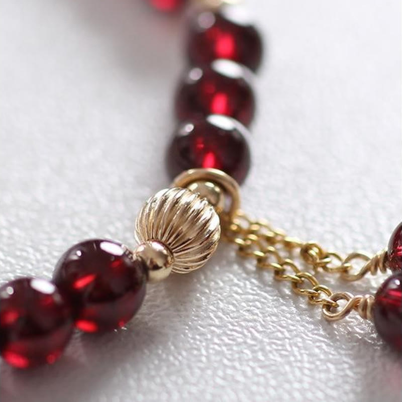 Buddha Stones 14K Gold Natural Garnet Calm Bracelet Bracelet BS 5