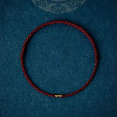 Buddha Stones 925 Sterling Silver Lucky Golden Bead Braided String Bracelet Anklet Bracelet BS Dark Red Anklet(Anklet Circumference 16-26cm)