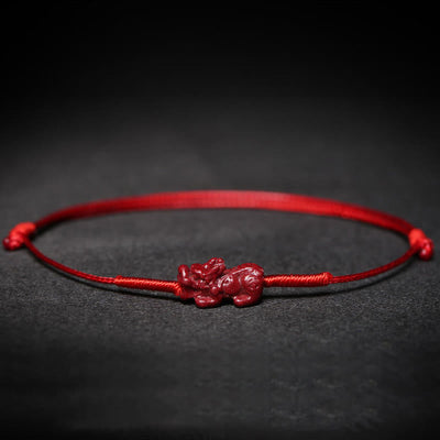 Buddha Stones Handmade Plum Blossom Four Leaf Clover PiXiu Lotus Koi Fish Cinnabar Blessing Braid Bracelet Bracelet BS 13