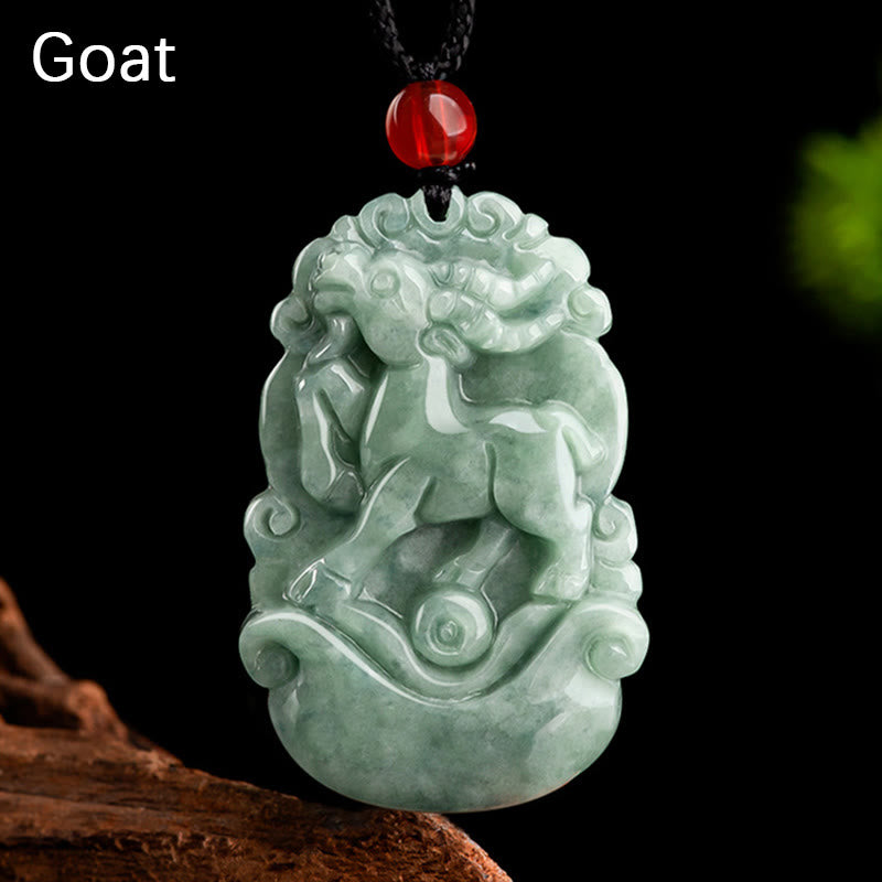 Buddha Stones Natural Green Jade 12 Chinese Zodiac Luck Prosperity Necklace Pendant Necklaces & Pendants BS Goat