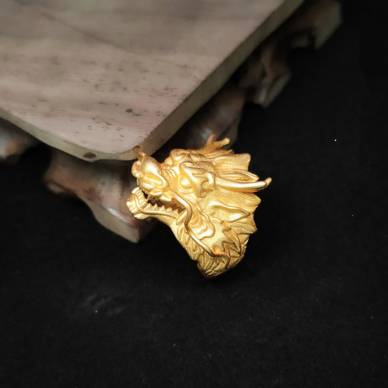 Buddha Stones Golden Dragon Luck Protection Ring Ring BS 4