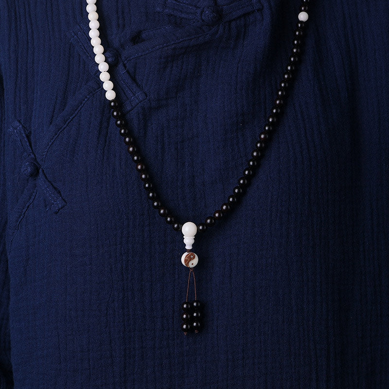 Buddha Stones Ebony YinYang Protection Necklace Mala Mala Bracelet BS 3