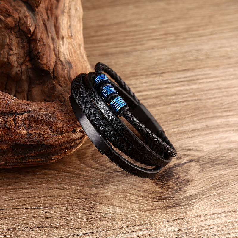 Buddha Stones Leather Multi-Layer Titanium Steel Balance Braided Magnetic Buckle Bracelet Bracelet BS 19