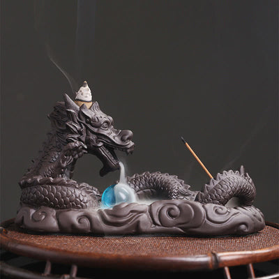 Buddha Stones Dragon Playing Ball Flower Protection Incense Burner Decoration Incense Burner BS 2