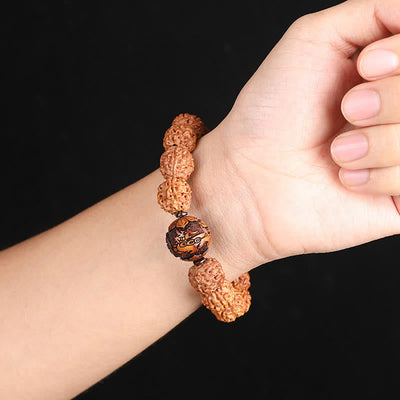 Buddha Stones Tibet Rudraksha Bodhi Seed PiXiu Copper Coin Wealth Luck Bracelet Bracelet BS 9