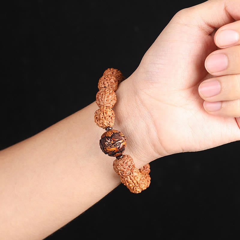 Buddha Stones Tibet Rudraksha Bodhi Seed PiXiu Copper Coin Wealth Luck Bracelet Bracelet BS 9