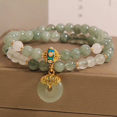 Buddha Stones Green Aventurine Peace Buckle Charm Luck Double Wrap Bracelet Bracelet BS 6