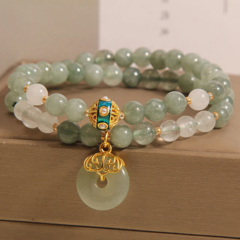 Buddha Stones Green Aventurine Peace Buckle Charm Luck Double Wrap Bracelet Bracelet BS 6