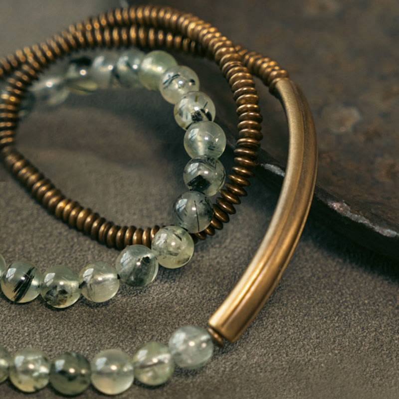 Buddha Stones Purple Phantom Red Hematoid Quartz Green Rutilated Quartz Copper Love Forgive Bracelet Bracelet BS 21