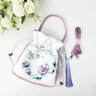 Buddha Stones Suzhou Embroidery Rabbit Lotus Epiphyllum Peony Magnolia Silk Tote Crossbody Bag Shoulder Bag Handbag Crossbody Bag BS 35