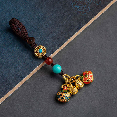 Buddha Stones Gold Swallowing Beast Family Luck Car Key Chain Phone Hanging Decoration Hanging Decoration BS A Family Of Five Brown Key Chain