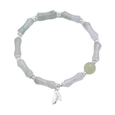 Buddha Stones 925 Sterling Silver Natural Tianshan Jade Bamboo Charm Luck Bracelet 9