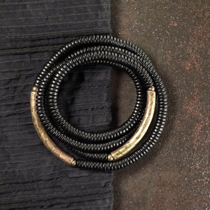 Buddha Stones Ebony Wood Copper Balance Multilayered Bracelet Bracelet BS 2