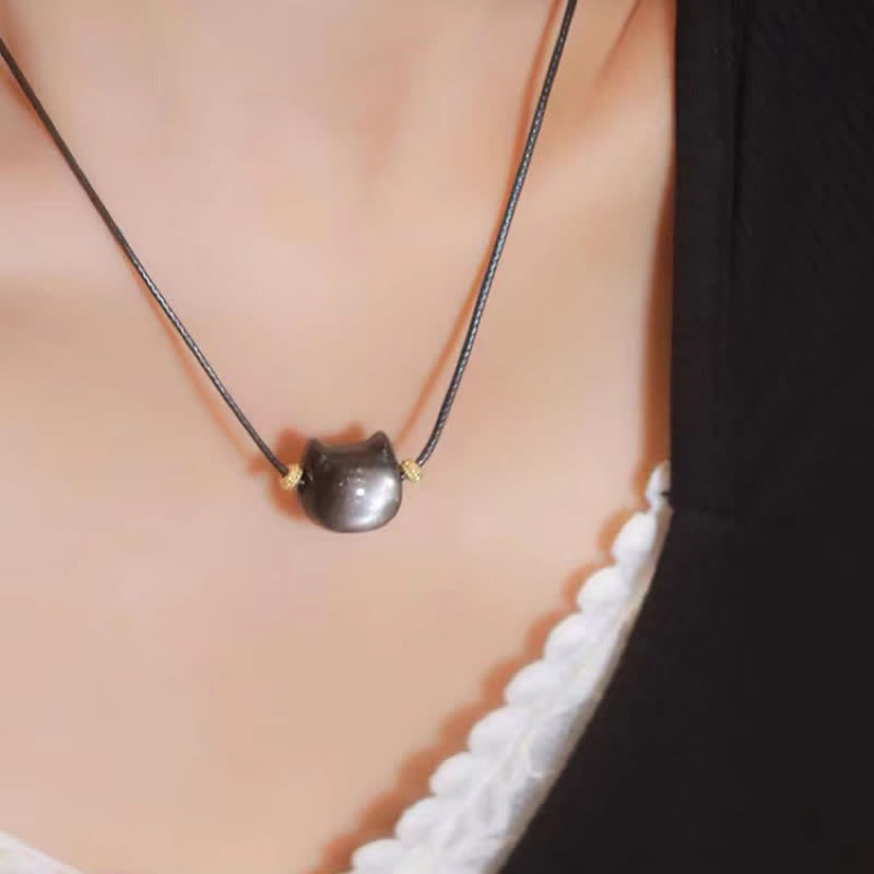 Foviel Gold Sheen Obsidian Silver Sheen Obsidian Lovely Paw Lucky Cat Protection Bracelet