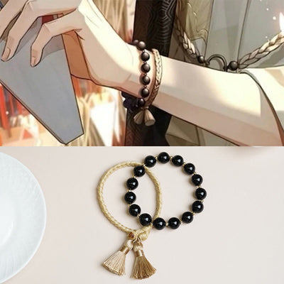 Buddha Stones 2Pcs Black Onyx Bead Support Protection String Bracelet Bracelet BS 5