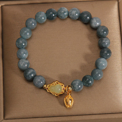 Buddha Stones Natural Jade Gourd Tulip Charm Luck Bracelet Bracelet BS 1