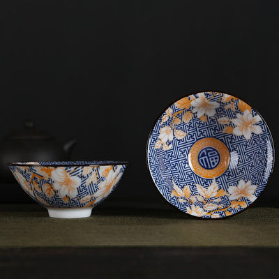 Buddha Stones Flowers Fu Character Mountains Lotus Cherry Blossoms Ceramic Teacup Kung Fu Tea Cup Cup BS Orange Flowers Fu Character 8.5cm*4cm*90ml