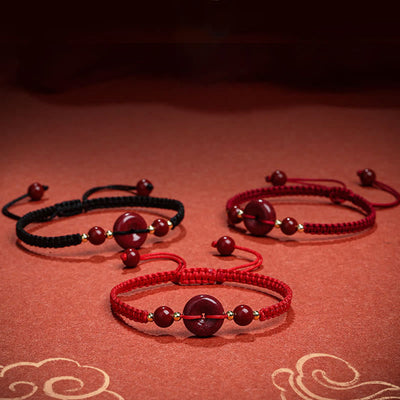 Buddha Stones Natural Cinnabar Peace Buckle Blessing String Bracelet Bracelet BS 1