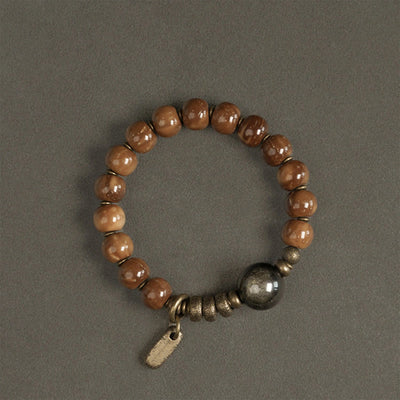 Buddha Stones Kuka Seed Tiger Eye Gold Sheen Obsidian Copper Wealth Luck Bracelet Bracelet BS 9