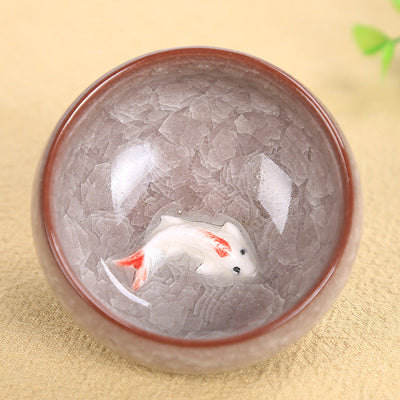 Buddha Stones Cute Koi Fish Ceramic Teacup Kung Fu Tea Cup Bowl 45ml Cup BS Antiquewhite Koi Fish 6.1cm*3cm*45ml