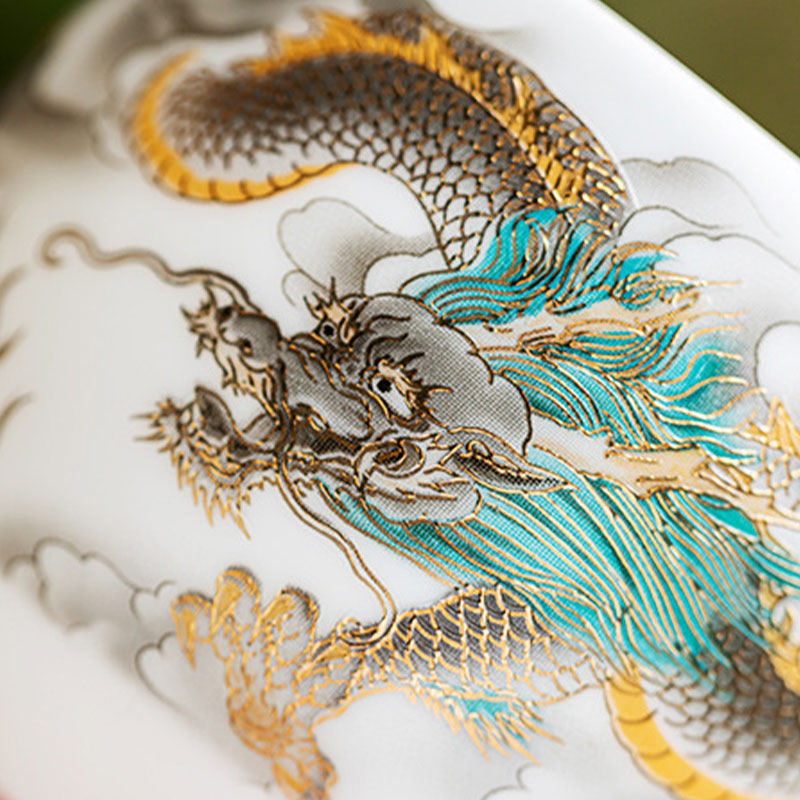 Buddha Stones Dragon Phoenix Auspicious Clouds Ceramic Teacup Kung Fu Tea Cup With Gift Box Cup BS 3