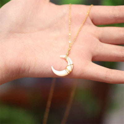 Buddha Stones Natural Tridacna Stone Crescent Moon Blessing Necklace Pendant Necklaces & Pendants BS 2
