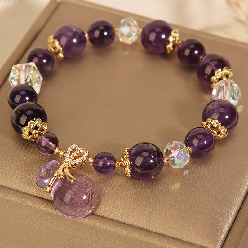 Buddha Stones Natural Amethyst Crystal Money Bag Charm Positive Bracelet Bracelet BS 4