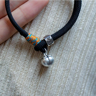 Buddha Stones 925 Sterling Silver Tibetan Handmade Om Mani Padme Hum Persimmon Charm Luck Protection Braided Bracelet Bracelet BS 3