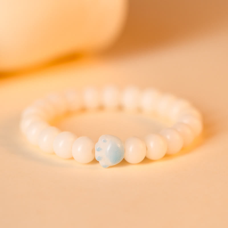 Buddha Stones Natural Bodhi Seed Lovely Paw Lucky Cat Paw Peace Bracelet Bracelet BS Blue