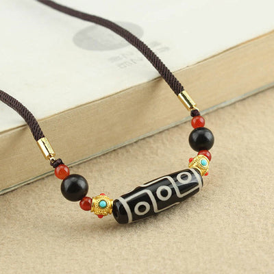 Buddha Stones Tibetan Nine-Eye Dzi Bead Protection Blessings String Necklace Pendant Necklaces & Pendants BS 5