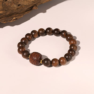 Buddha Stones Rosewood Auspicious Clouds Totem Fu Character Bamboo Pattern Warmth Bracelet Bracelet BS 2