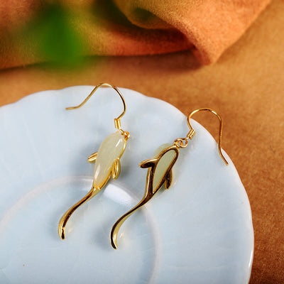 Fish Pattern Jade Luck Dangle Drop Earrings Earrings BS 7