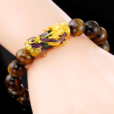 Foviel Tibetische handgefertigte Tigerauge Feng Shui Armband