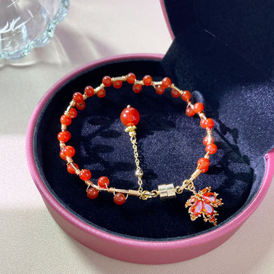 Buddha Stones Red Maple Leaf Luck Charm Bracelet Bracelet BS 13