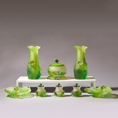 Buddha Stones Feng Shui Lotus Handmade Liuli Crystal Art Piece Home Office Offering Decoration Decorations BS main