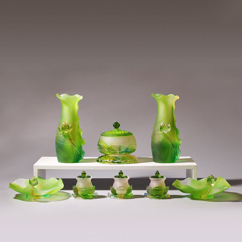 Buddha Stones Feng Shui Lotus Handmade Liuli Crystal Art Piece Home Office Offering Decoration Decorations BS main