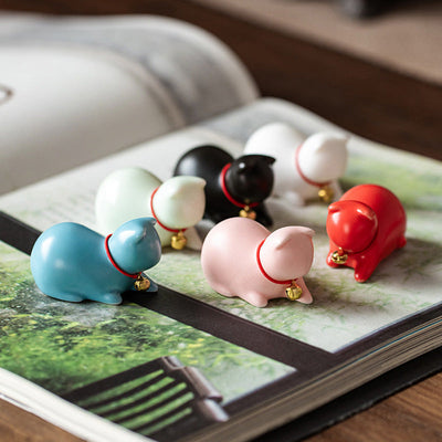 Buddha Stones Mini Small Cute Cat Tea Pet Ceramic Home Desk Figurine Decoration Decorations BS 24