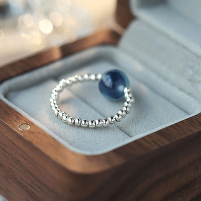 Buddha Stones 925 Sterling Silver Blue Candy Agate Healing Bead Ring Ring BS 2