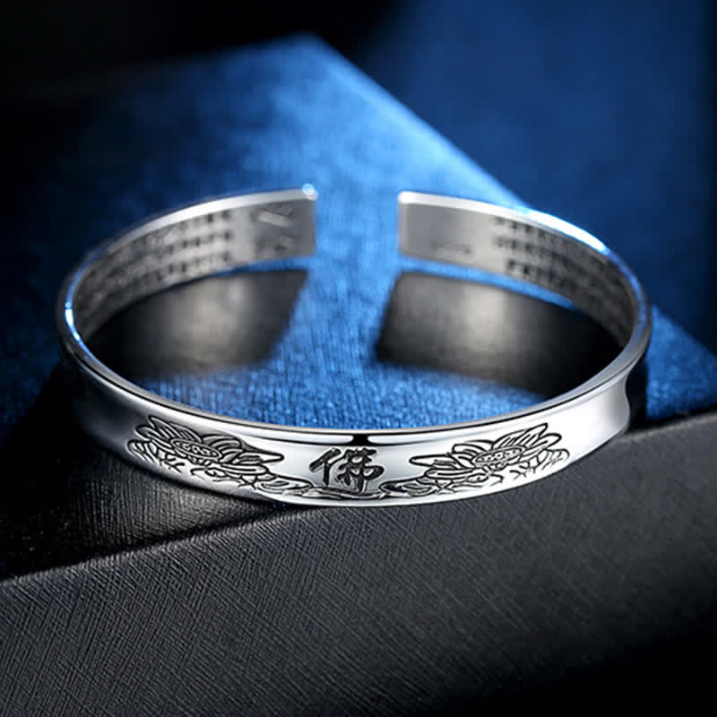 Buddha Stones Heart Sutra Mantra Lotus Peace Copper Cuff Bracelet Bangle Bracelet Bangle BS 7