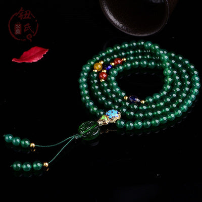 Buddha Stones 108 Mala Beads Natural Green Agate Power Support Bracelet - image 1