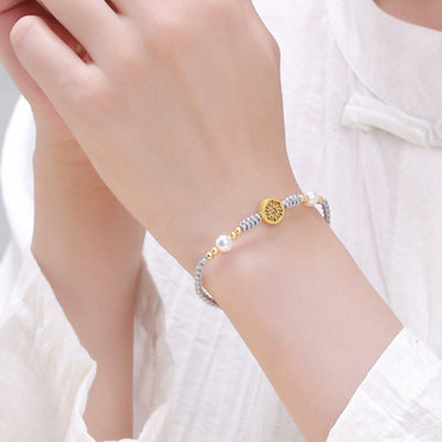 Buddha Stones Copper Coin Fortune Tree Pearl Luck Blue Rope Braided Bracelet Bracelet BS 31