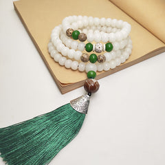 Mala 108 perles en graines de Bodhi blanc, bracelet de protection