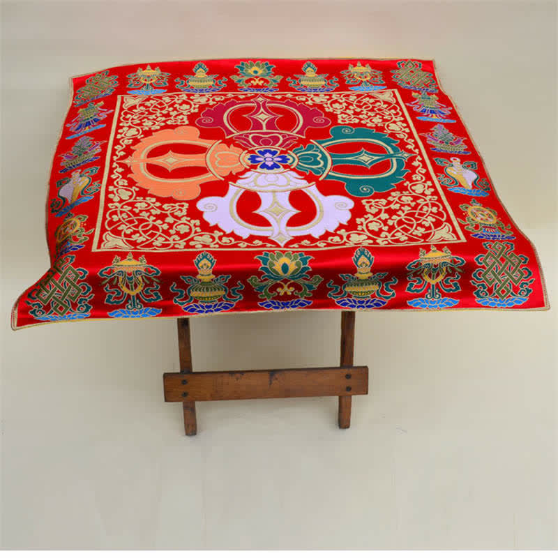 Buddha Stones Flower Endless Knot Prayer Altar Mat Healing Meditation 8 Auspicious Symbols Mat Table Runner Prayer Altar BS 7