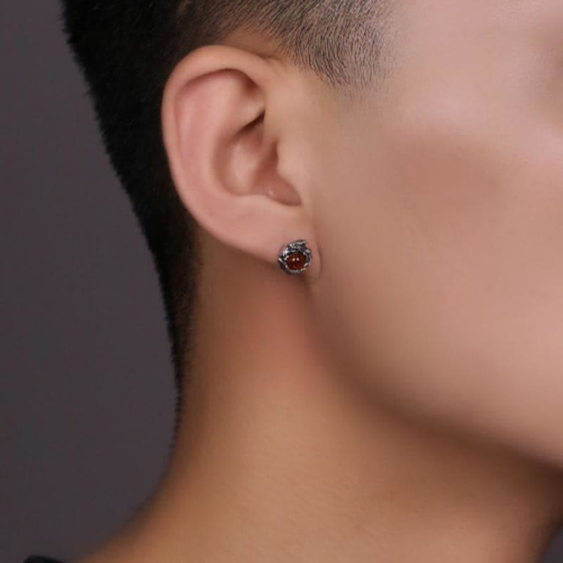 Buddha Stones 925 Sterling Silver Natural Amber Dragon Success Protection Stud Earring Earrings BS 3