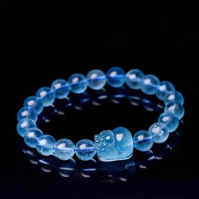 Buddha Stones Natural Aquamarine Pixiu Serenity Healing Bracelet Bracelet BS 10mm