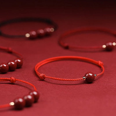 Buddha Stones Natural Lucky Cinnabar Bead Blessing String Bracelet Anklet Bracelet BS 23
